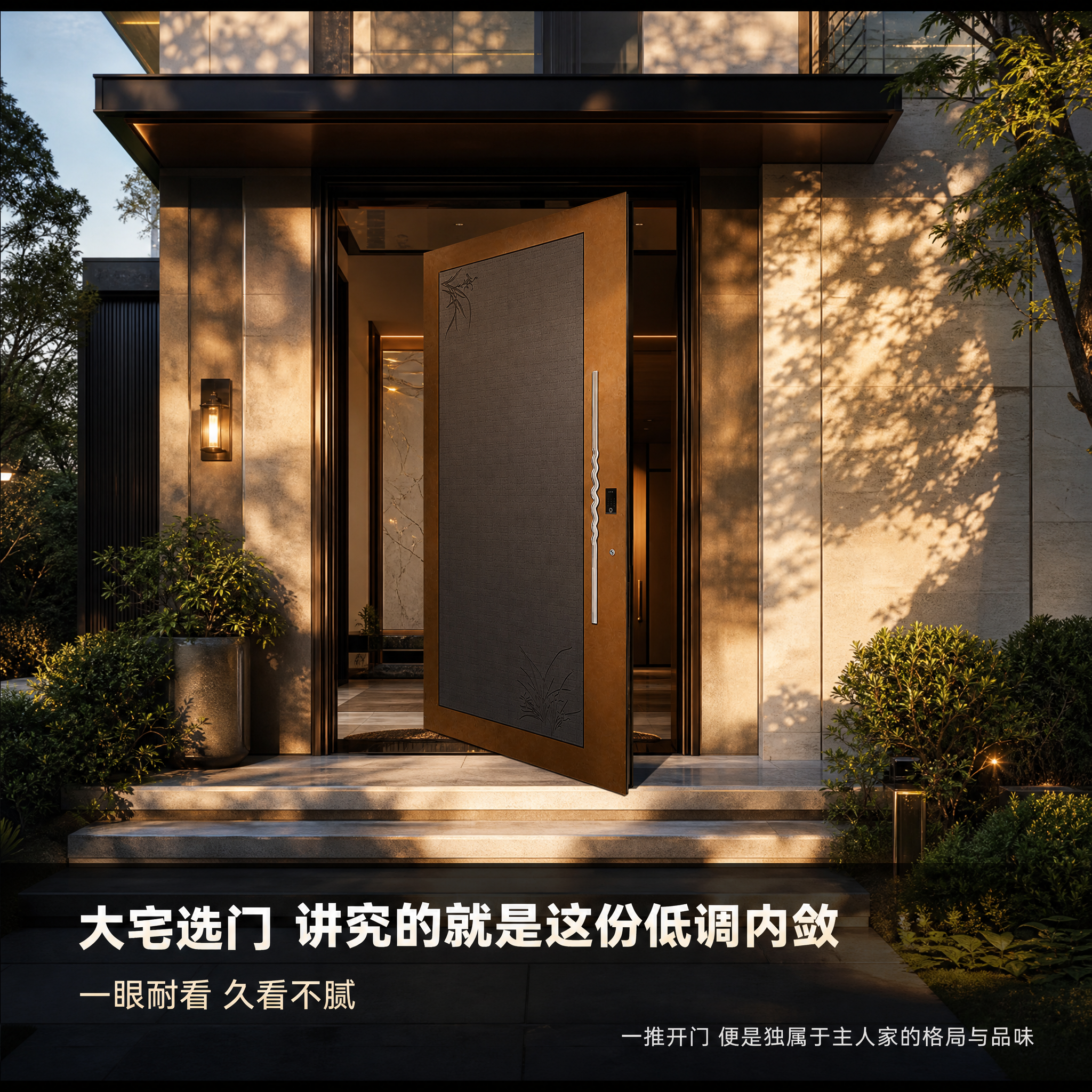 [主图-4] 场景适配与品味展示图，核心任务是展示大门在不同别… - 图片创意预览