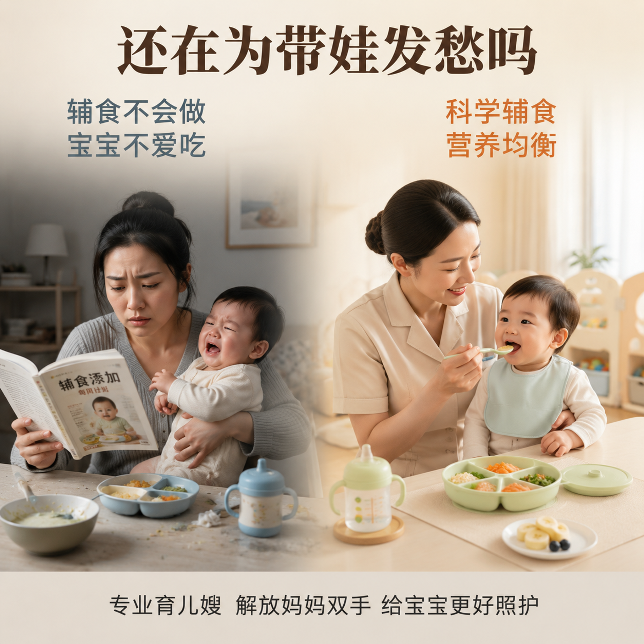 [主图-2] 痛点场景与解决方案 育儿难题对照。 [氛围风格]… - 图片创意预览