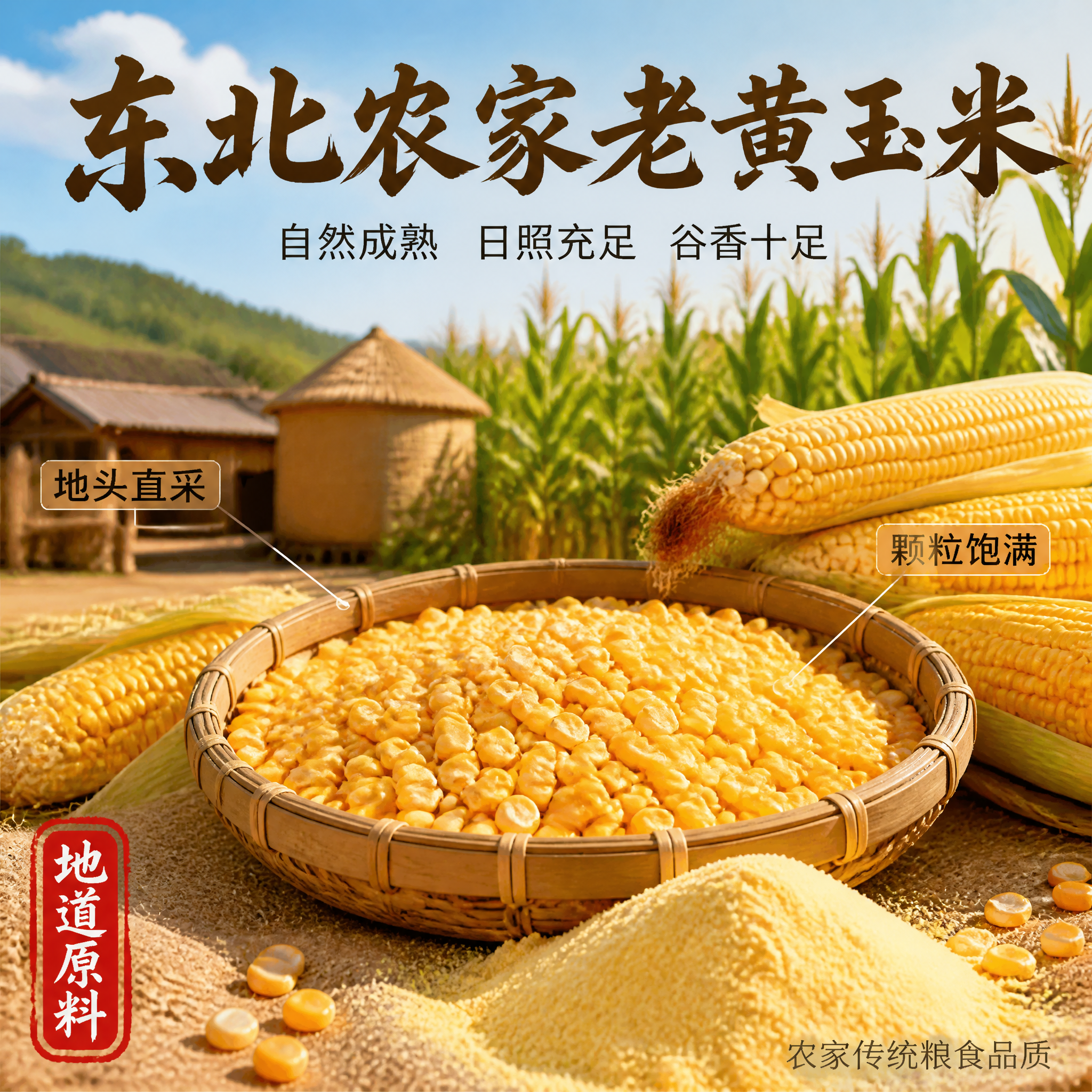 [主图-2] 产地溯源图 东北农家老黄玉米原料。 [氛围风格]… - 图片创意预览