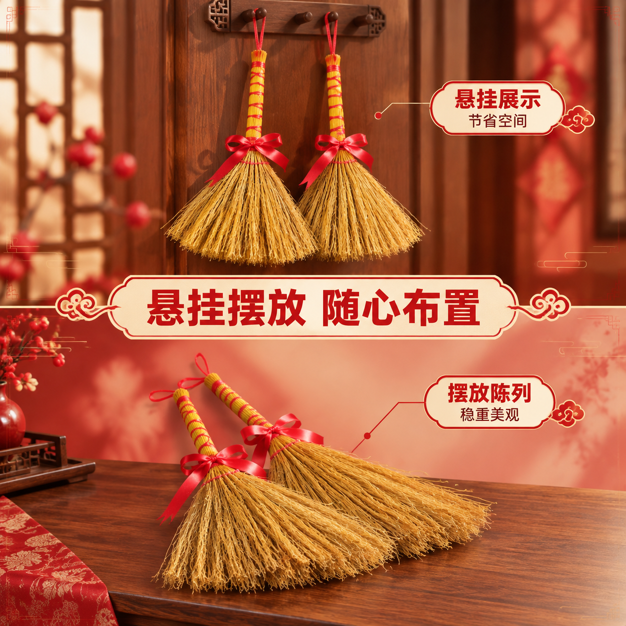 [商品] 使用【图5】双支扫把捆红绳乔迁挂件；保留扫把主体植物… - 图片创意预览