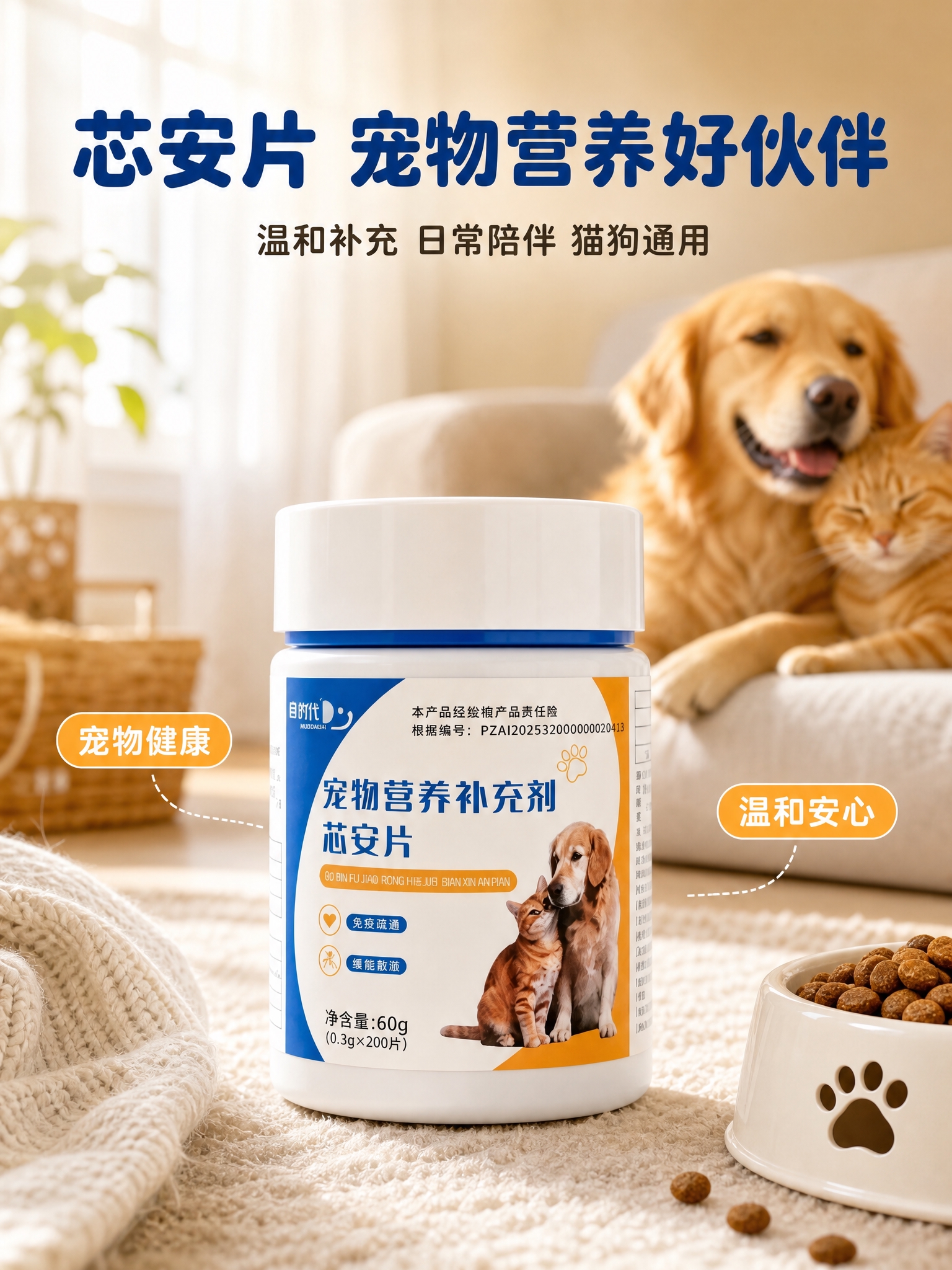 [商品] 使用【图1】宠物营养补充剂芯安片产品瓶身；保留白色瓶… - 图片创意预览