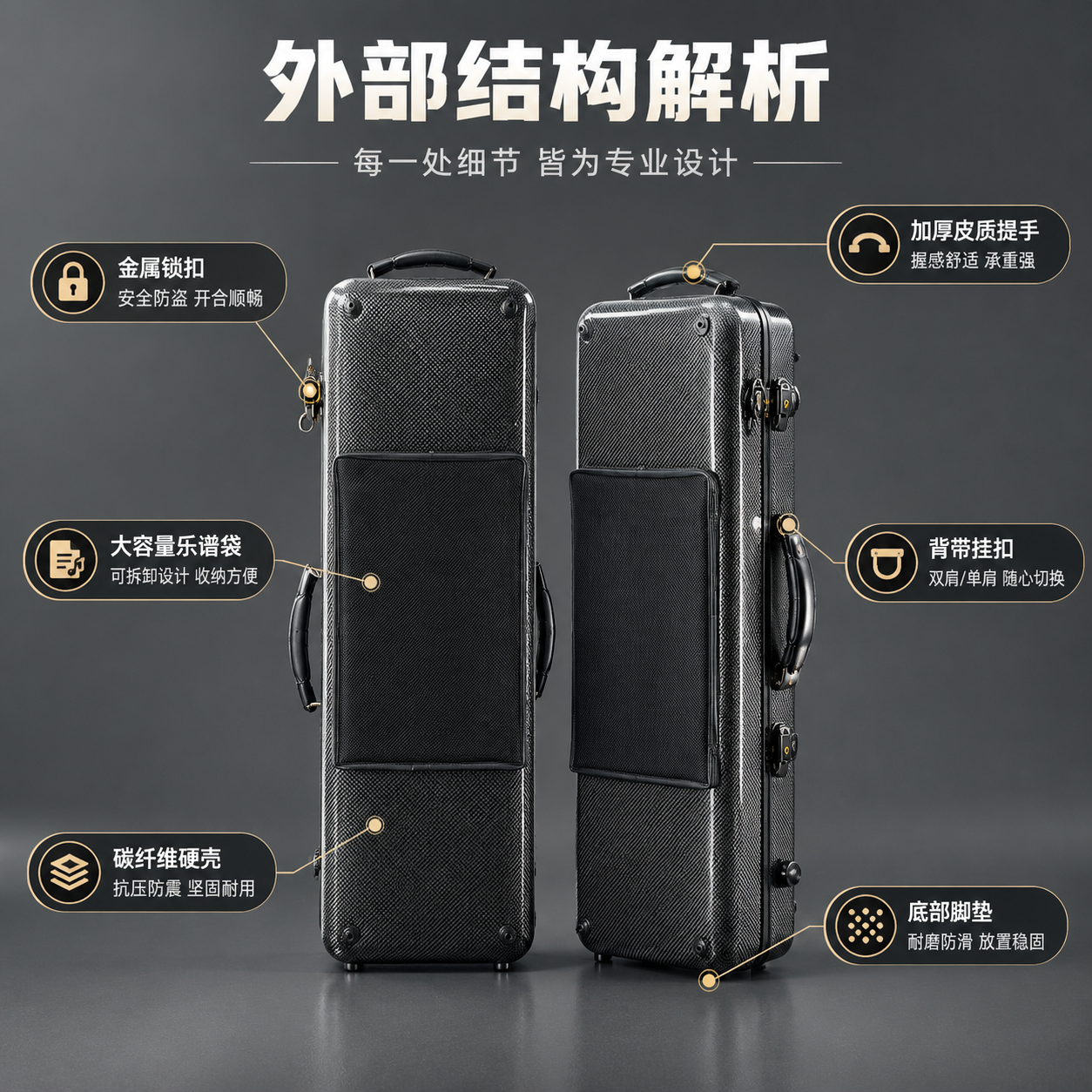 [商品] 使用【图1】深灰碳纤维纹方形中提琴盒正面/侧面外观图… - 图片创意预览