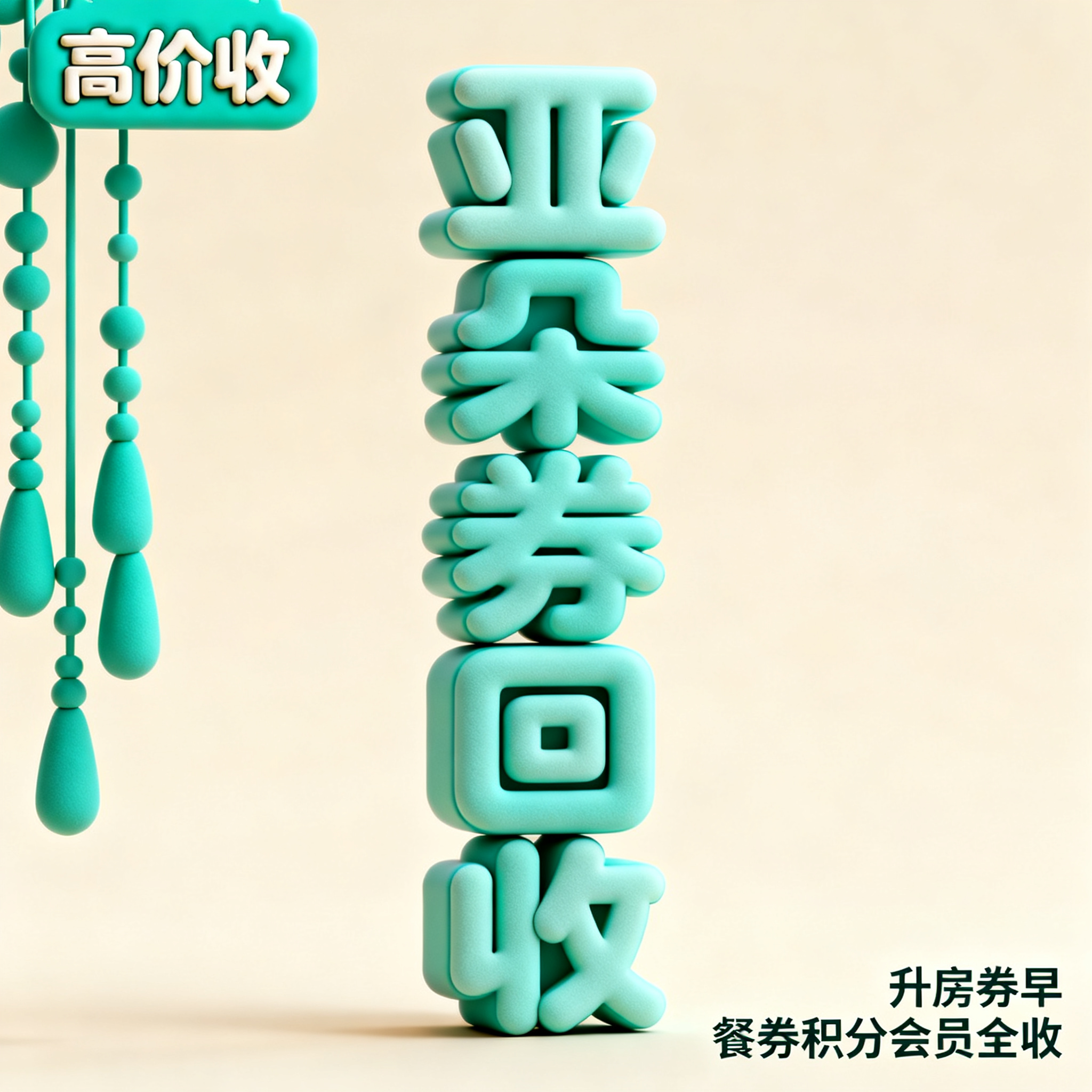 软3D风格，闲鱼大字封面，主题为长期回收亚朵升房券早餐券金银法… - 图片创意预览