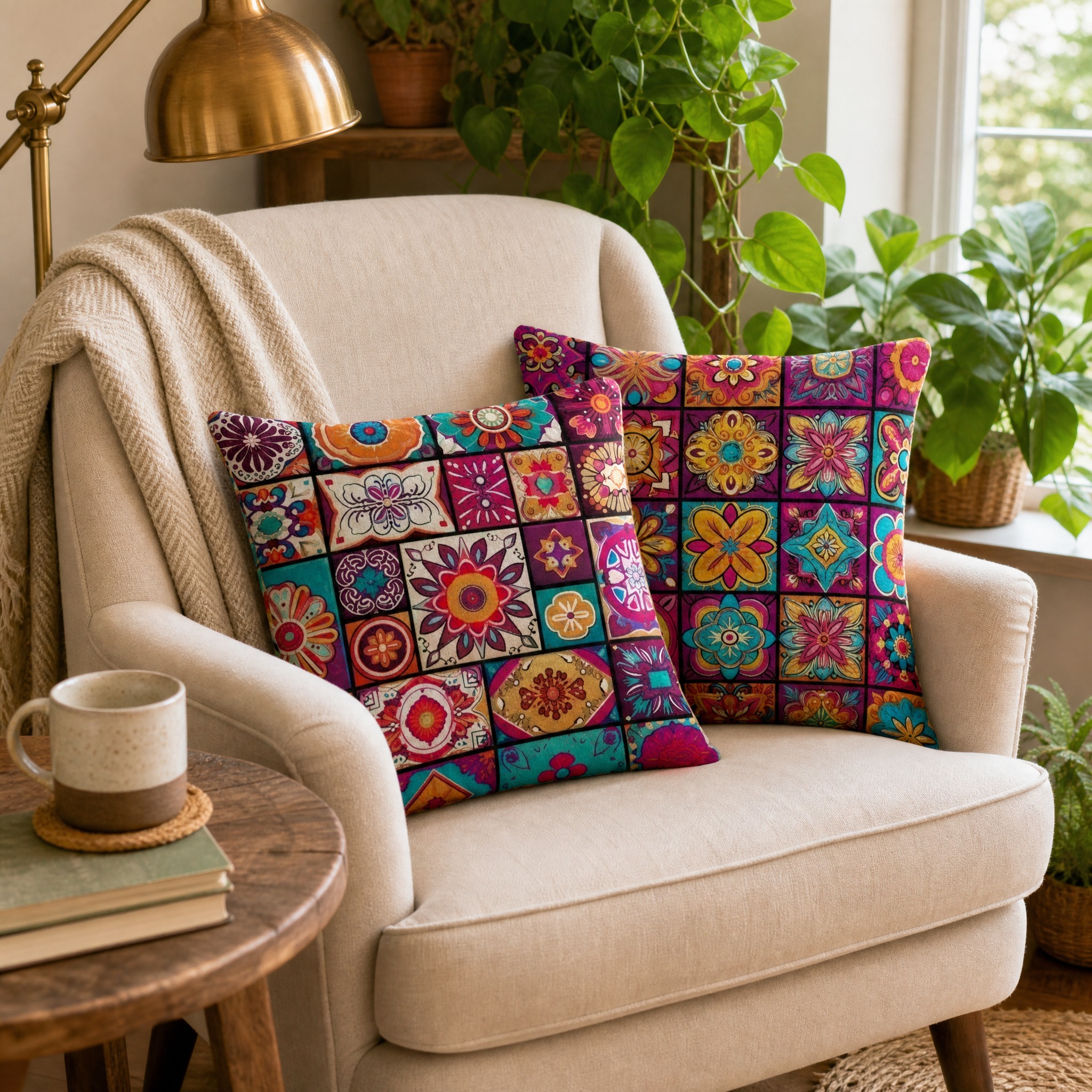 Two bohemian floral print pillo… - 图片创意预览