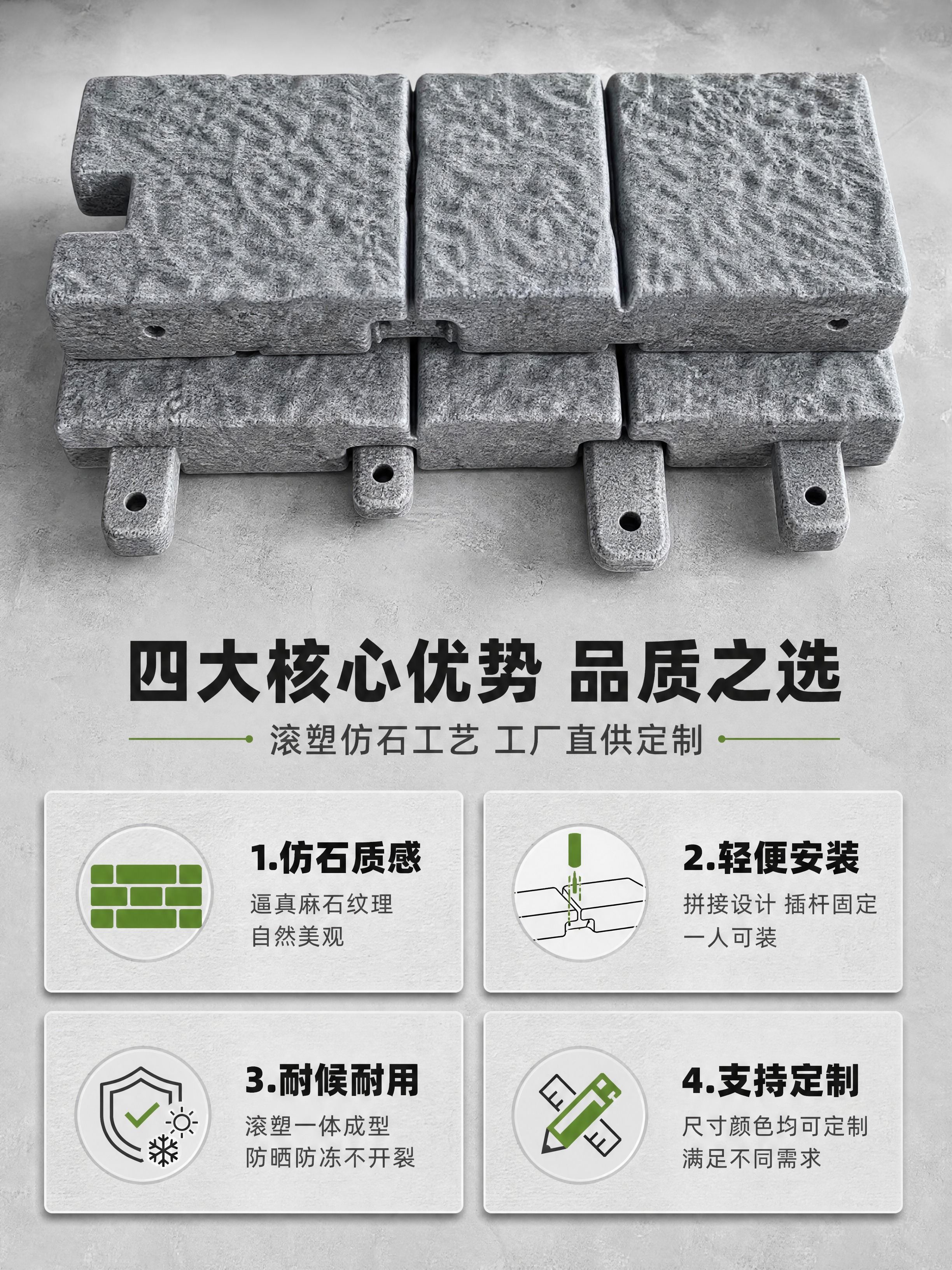 [商品] 使用【图3】灰色仿石围栏产品实拍图，保留拼接结构、仿… - 图片创意预览
