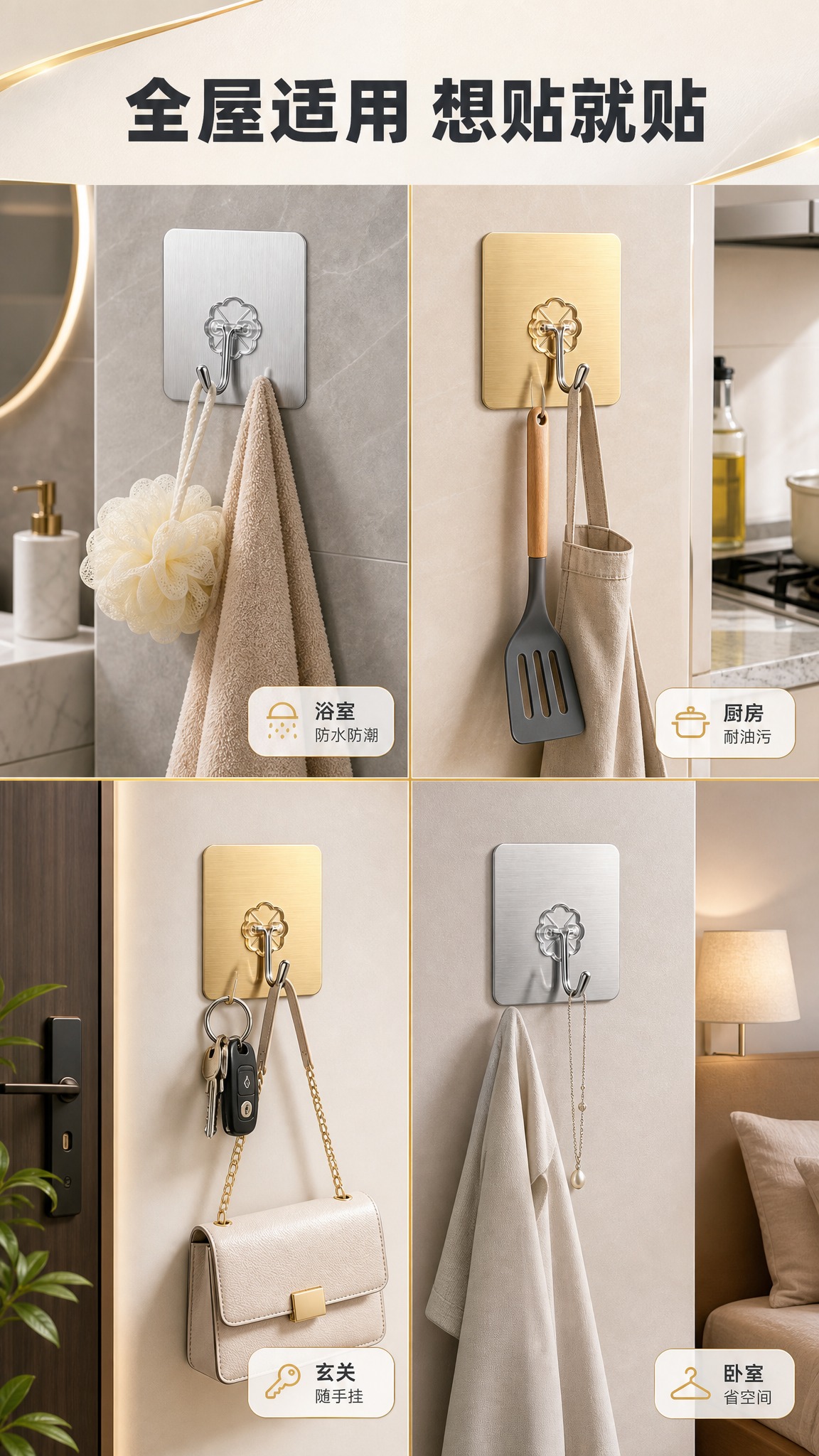 [商品] 使用【图1】【图2】【图3】三款免打孔粘钩；每格场景… - 图片创意预览
