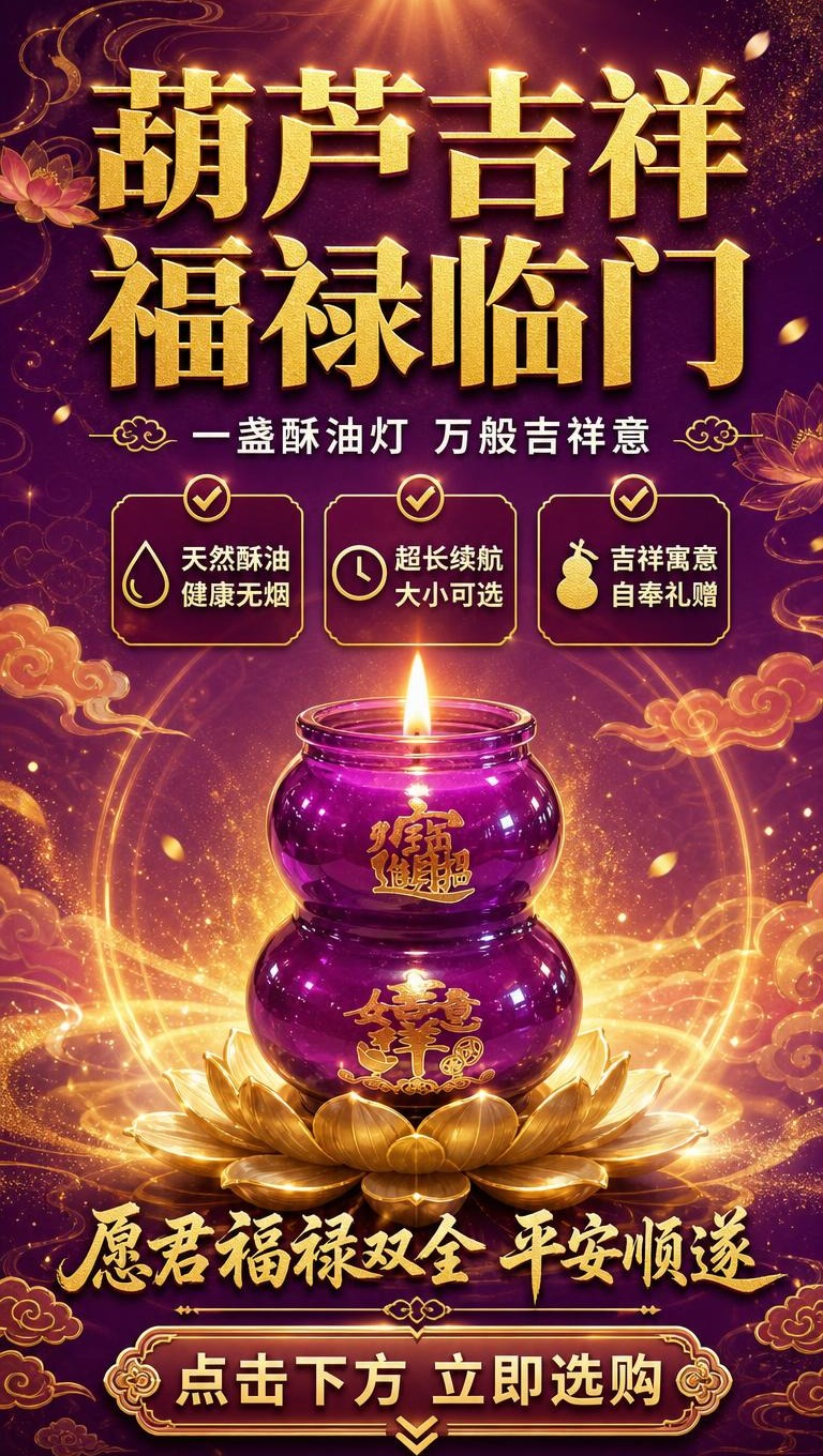 [商品] 使用【图1】葫芦造型酥油灯大号款；保留紫色葫芦瓶身、… - 图片创意预览