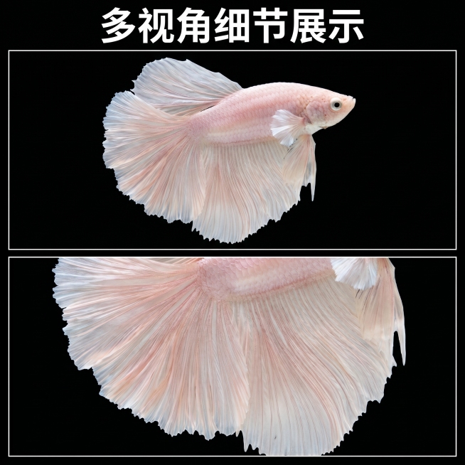 [主图 4] 多视角拼图展示泰国斗鱼
[氛围风格] 信息展示型商品主图，清晰直观
[画质] 商业摄影质感、光线均匀通透，两张图细节均清晰真实，色彩鲜艳一致。保持两张图中斗鱼的颜色、纹理与原图一致，杜绝预览效果