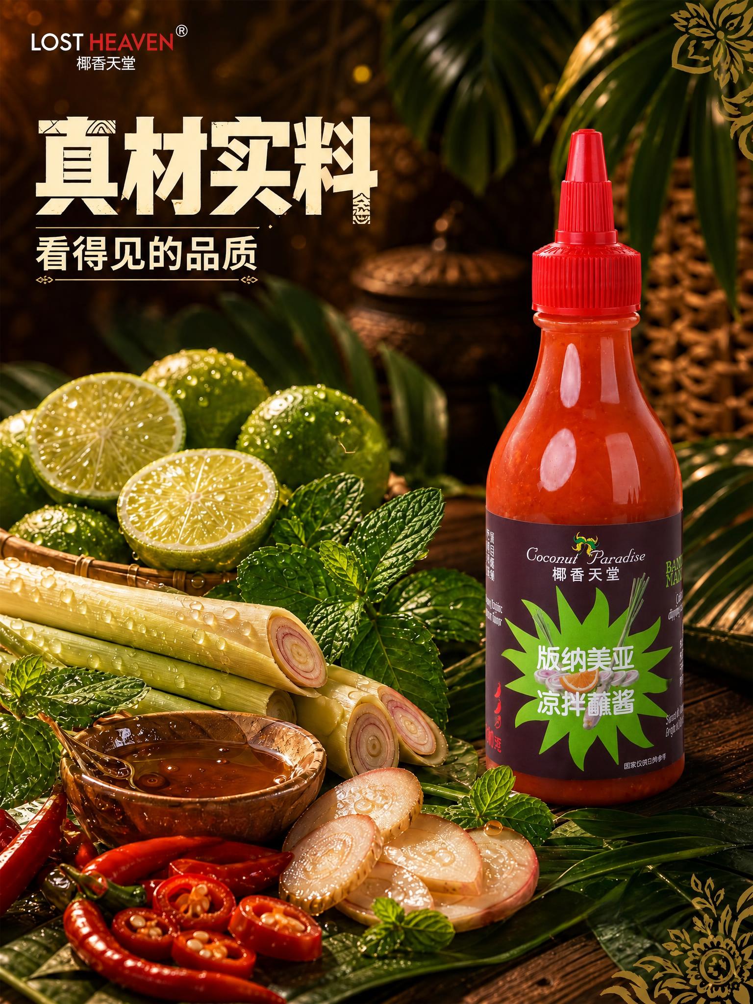 图生图编辑：将图1画面右侧的产品主体（红色软瓶凉拌蘸酱）替换为… - 图片创意预览