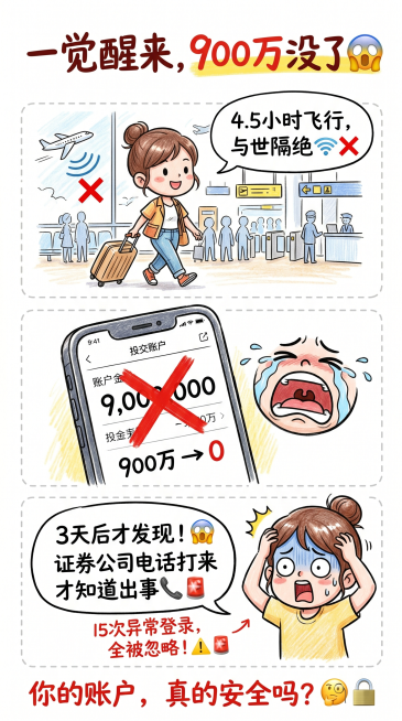 📌 信息图1：灾难开场——900万一夜蒸发
顶部标题（手写体，醒目对比色）： “一觉醒来，900万没了😱”

画面布局： 竖版，分3个模块

模块1（左上，约1/3画面）：

手绘卡通风格，画一个预览效果