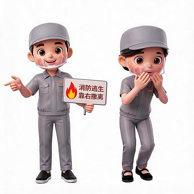 保留这两个3D卡通人物的主体特征不变，更换新的姿势适配消防安全宣传场景，纯白色背景，4K高清，安全宣传海报