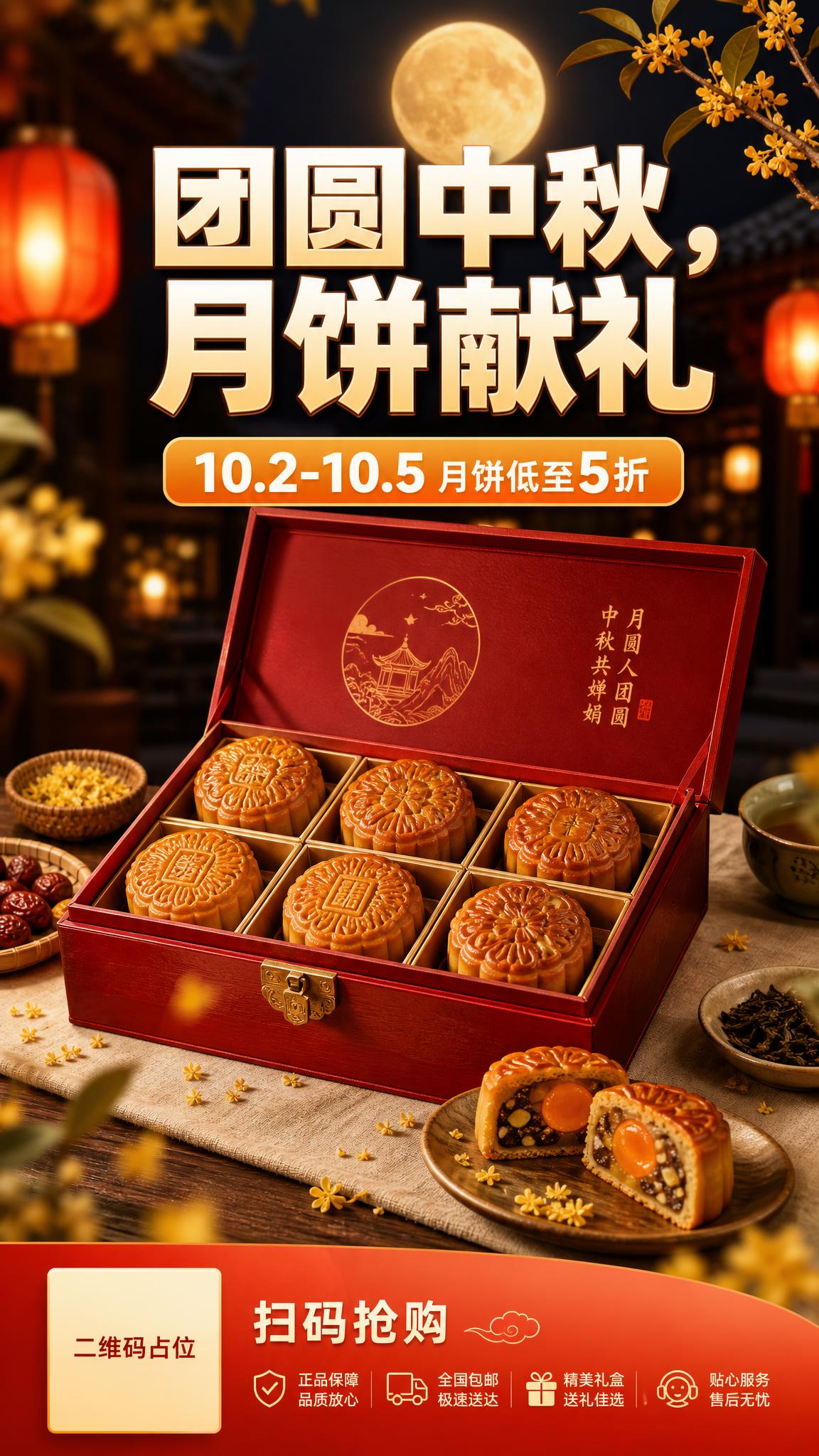 电商节日促销海报，写实商业摄影风格，竖版 9:16，国庆中秋双… - 图片创意预览