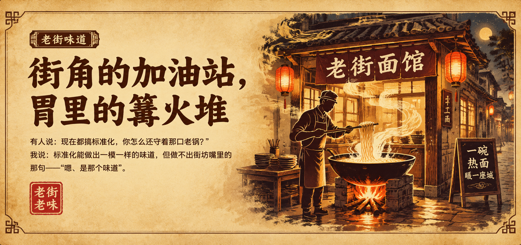 复古怀旧品牌主视觉横幅海报，参考参考图中的元素与色彩搭配：仿旧… - 图片创意预览