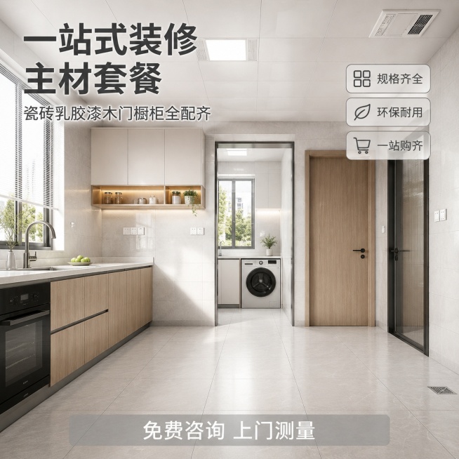 装修主材地漏 瓷砖地砖800*800 墙砖400*800 乳胶漆 铝扣板吊顶 厨房阳台集成灯 浴霸 木门 合金门 橱柜地柜 橱柜吊柜 开关插座 灯具 窗帘预览效果