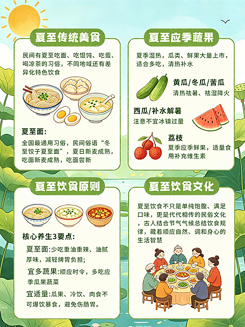 清新卡通插画夏季夏至饮食注意事项小红书配图