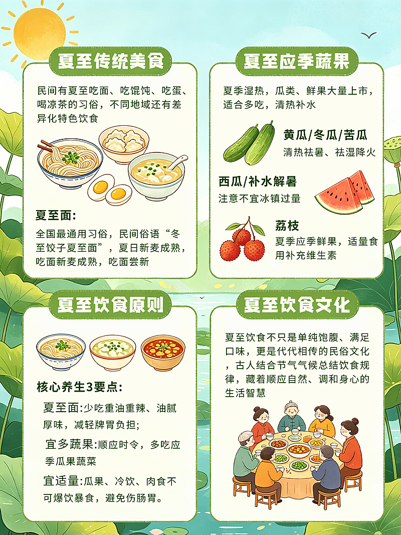 清新卡通插画夏季夏至饮食注意事项小红书配图