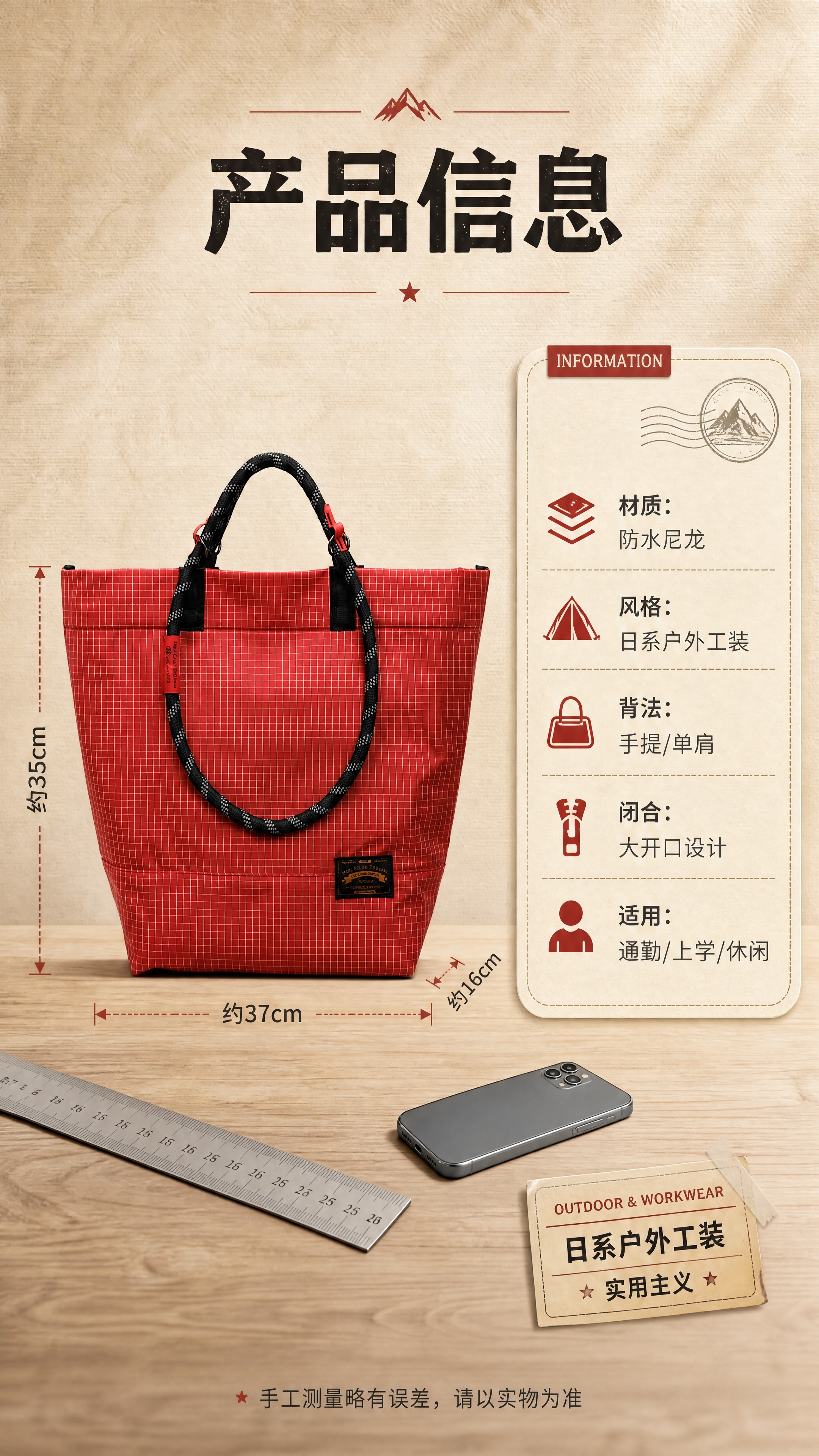 [商品] 使用【图1】红色细格纹防水尼龙托特包；商品处理：保留… - 图片创意预览