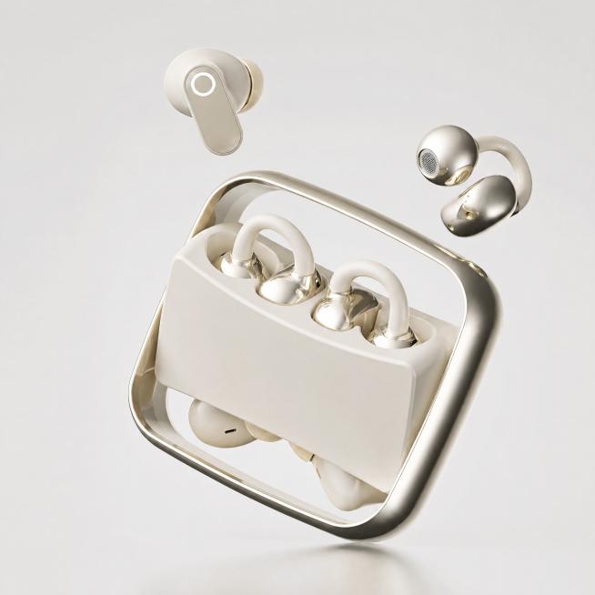 [主图-1] 4-in-1 wireless earbuds set product main image. The image shows one pair of short-stem earbud预览效果