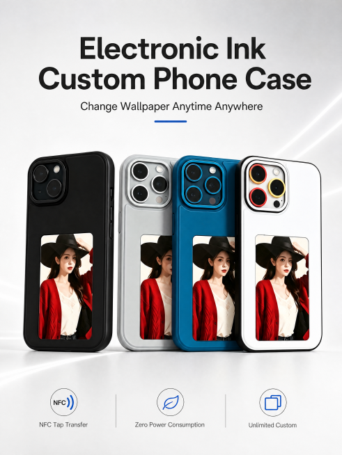 [Page 1] AliExpress Detail Page Hero Banner - Electronic Ink Custom Phone Case Full Display. 
[Style预览效果