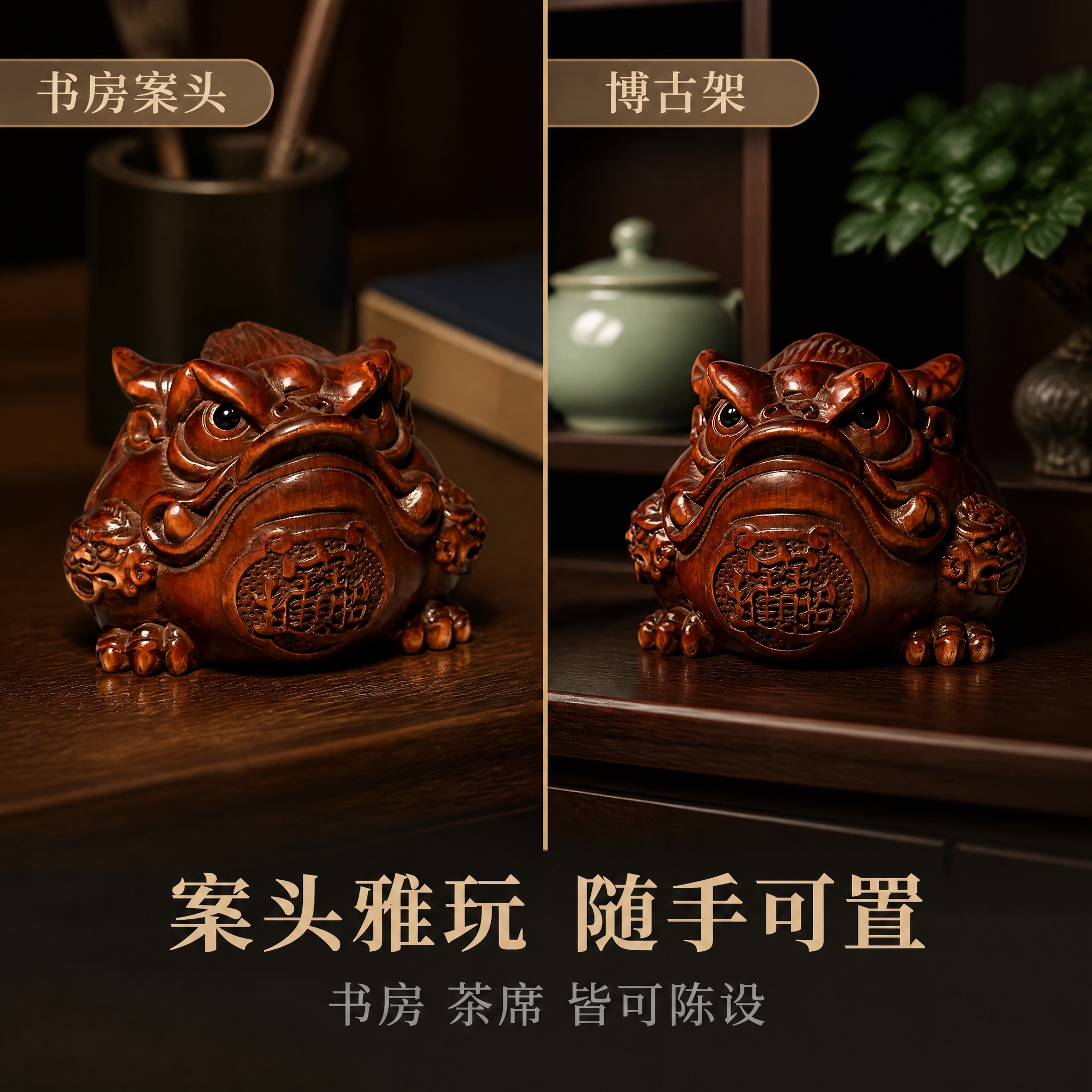 【拼多多主图第8张 场景陈设】1:1 方形电商主图，新中式深色… - 图片创意预览