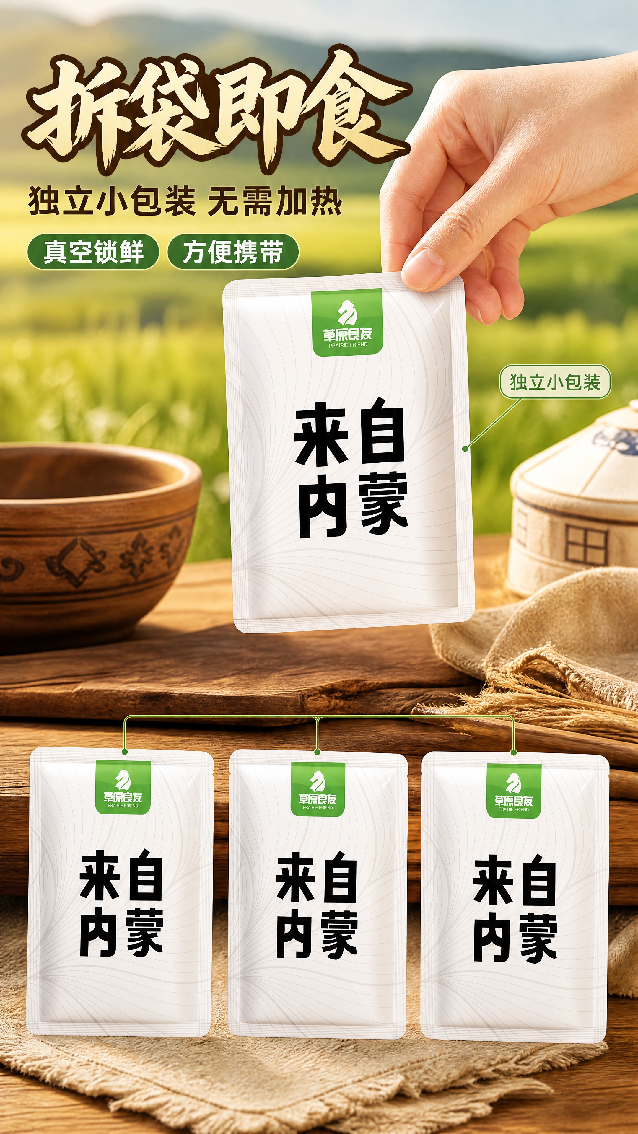 【详情页-5｜拆袋即食·独立小包装】图为即食牛肉电商详情页的包… - 图片创意预览