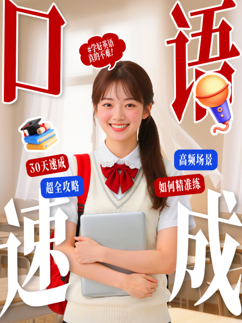 教育行业小红书吸睛封面人像封面英语如何提升口语速成雅思托福预览效果