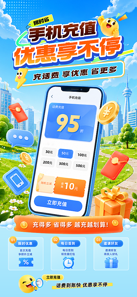 手机充值优惠活动手机全屏海报