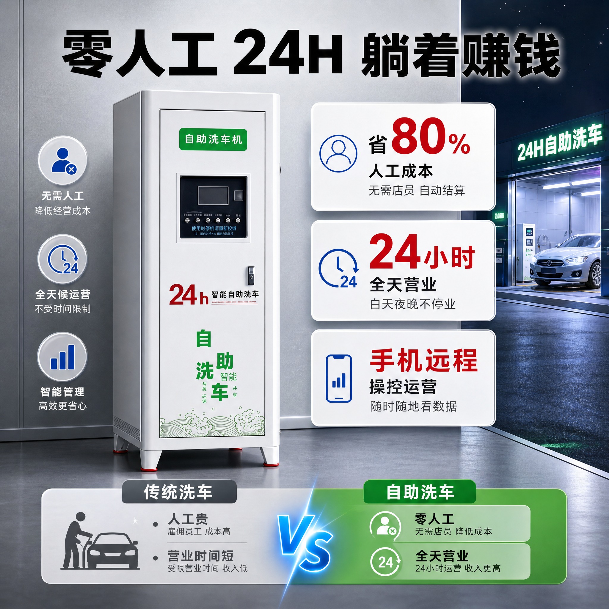 [主图-2] 自助洗车机 核心亮点 24小时无人值守零人工成本… - 图片创意预览