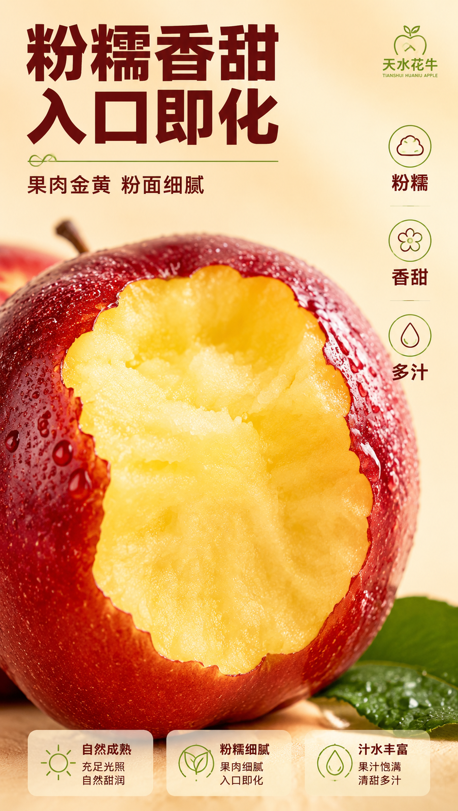 [商品] 使用【图1】天水花牛苹果；重点保留并放大咬开的粉糯金… - 图片创意预览