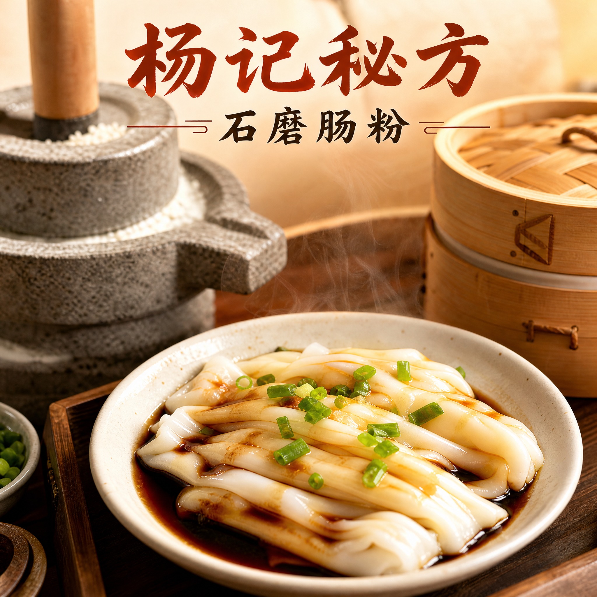 早餐店头像设计，店名"杨记秘方石磨肠粉"，真实写真风格，石磨肠… - 图片创意预览