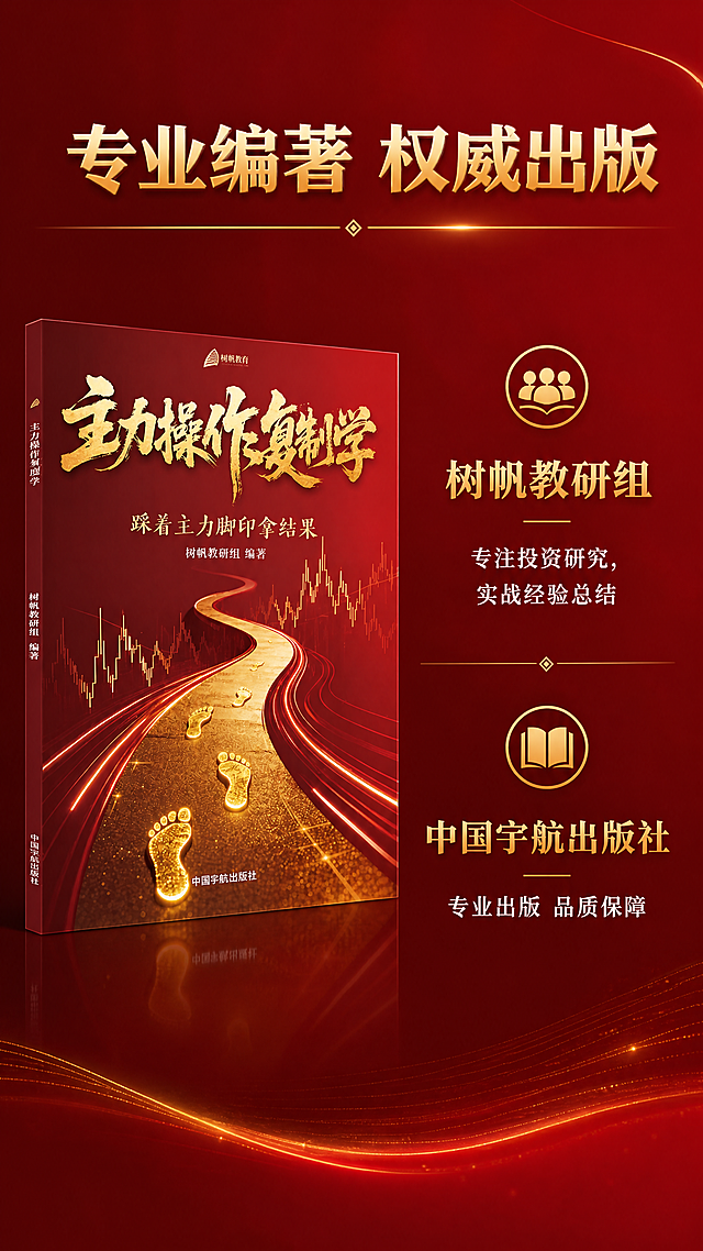 [第7屏] 详情页品牌背书屏-介绍编著团队与出版社，建立信任背书。
[氛围/风格] 专业严谨风，红金简约设计，突出权威感。
[元素布局] 书籍放在画面左侧，占宽度40%，保持外观一致；右侧分两个区域，上方介绍树帆教研组编著，下方介绍出版社信息，每个区域配简约金色图标，背景深红渐变，加入浅金底纹点缀。
[光影质感] 左侧书籍打光清晰，右侧文字区域均匀明亮，整体干净专业。
[配色色系] 全局底色：#8b0000（深红色）；主体配色：#dc143c + #ffd700；文字配色：白色为主，金色突出标题。
[视角构图] 左图右文，经典均衡构图，信息层级清晰。
[文字版式] 顶部通栏标题 "专业编著 权威出版"，金色加粗居中；左侧书籍，右侧文字：编著标题"树帆教研组"金色大字号，下方简介"专注投资研究，实战经验总结"白色小字；出版社标题"中国宇航出版社"金色大字号，下方简介"专业出版 品质保障"白色小字，排版宽松，不遮挡书籍。
[比例分辨率] 9:16竖版比例，4K分辨率，文字清晰可辨，超高清。
[负向提示词] 书籍变形，文字错乱，排版拥挤，颜色偏差，水印