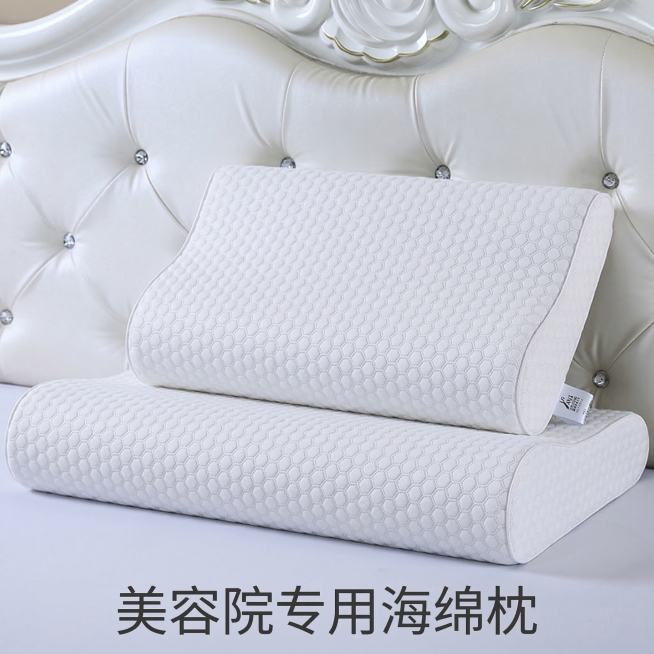 白色款美容院专用海绵枕正视图，清晰展示蜂窝纹理面料，呈现海绵填充的柔软感，加上文字「美容院专用海绵枕」，保持和参考图一致的产品造型、材质，800*800像素预览效果