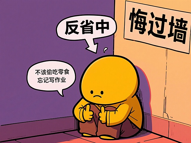 耷拉着脑袋的小人蹲在忏悔角，一边揪着衣角叹气，一边掰着手指头认真复盘自己做错的地方。
