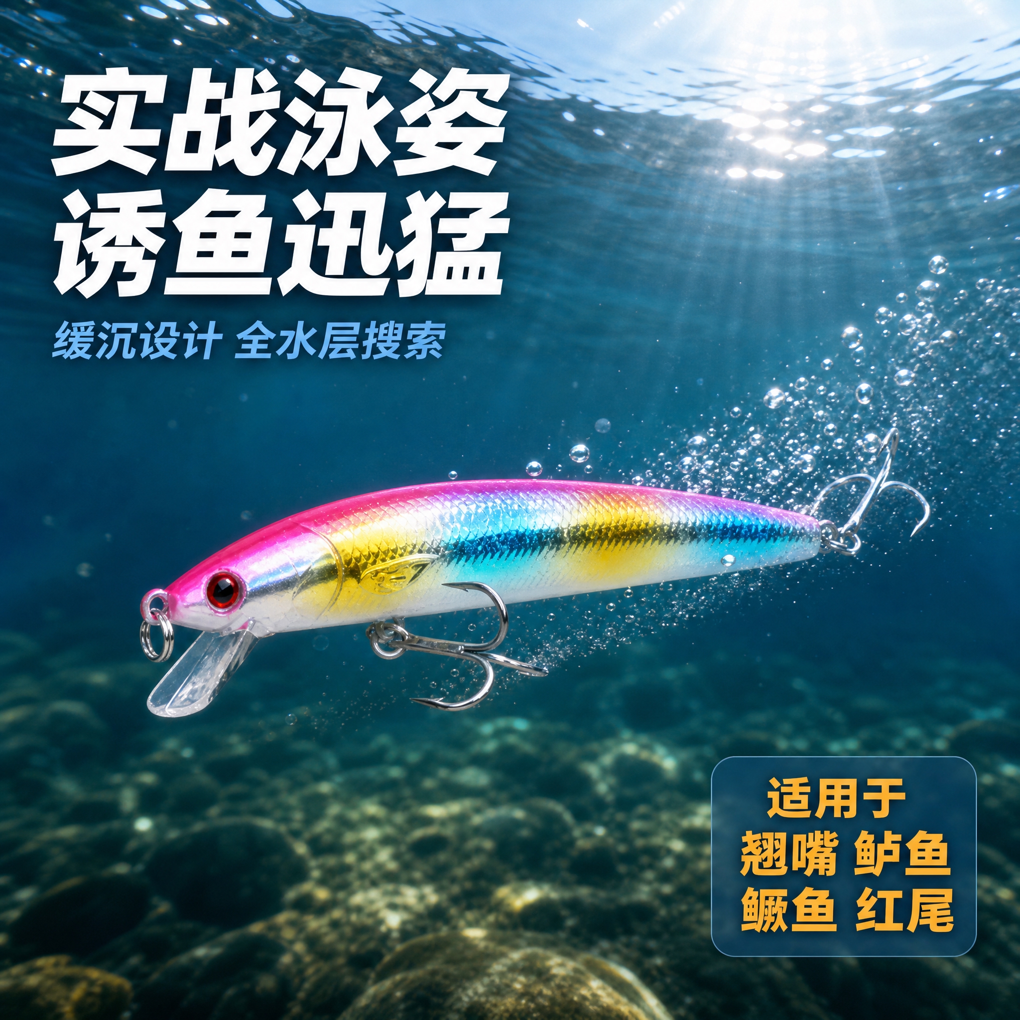 [主图-4] 真实使用场景图 路亚钓鱼实战场景 假饵在水中游动… - 图片创意预览
