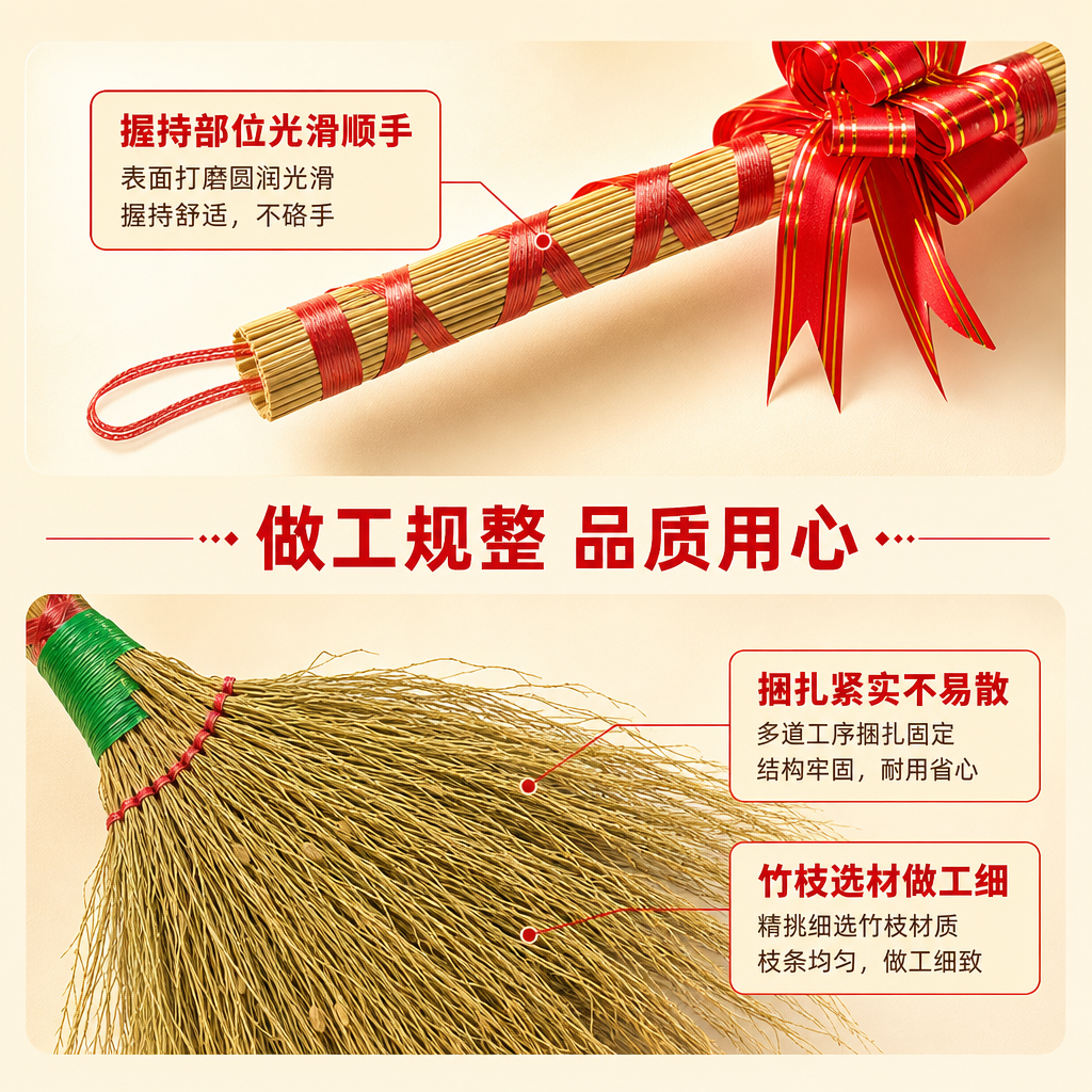 [商品] 使用【图1】【图3】小扫把斜款捆红绳；保留竹枝材质、… - 图片创意预览