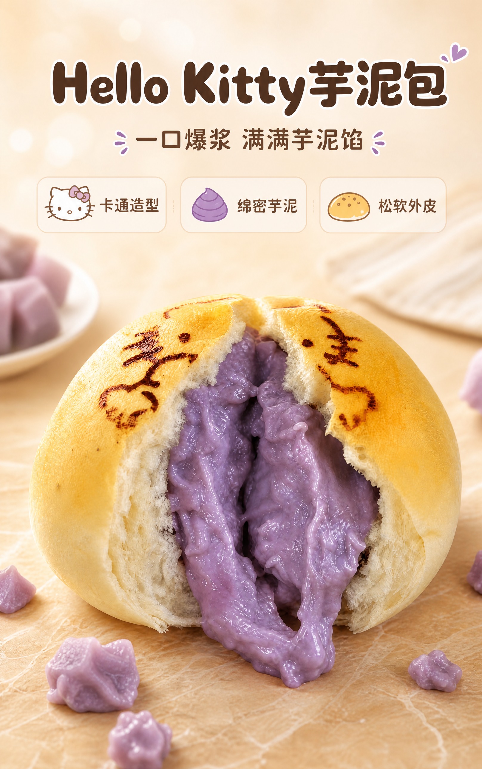 [商品] 使用【图1】卡通Hello Kitty芋泥包；保留面… - 图片创意预览