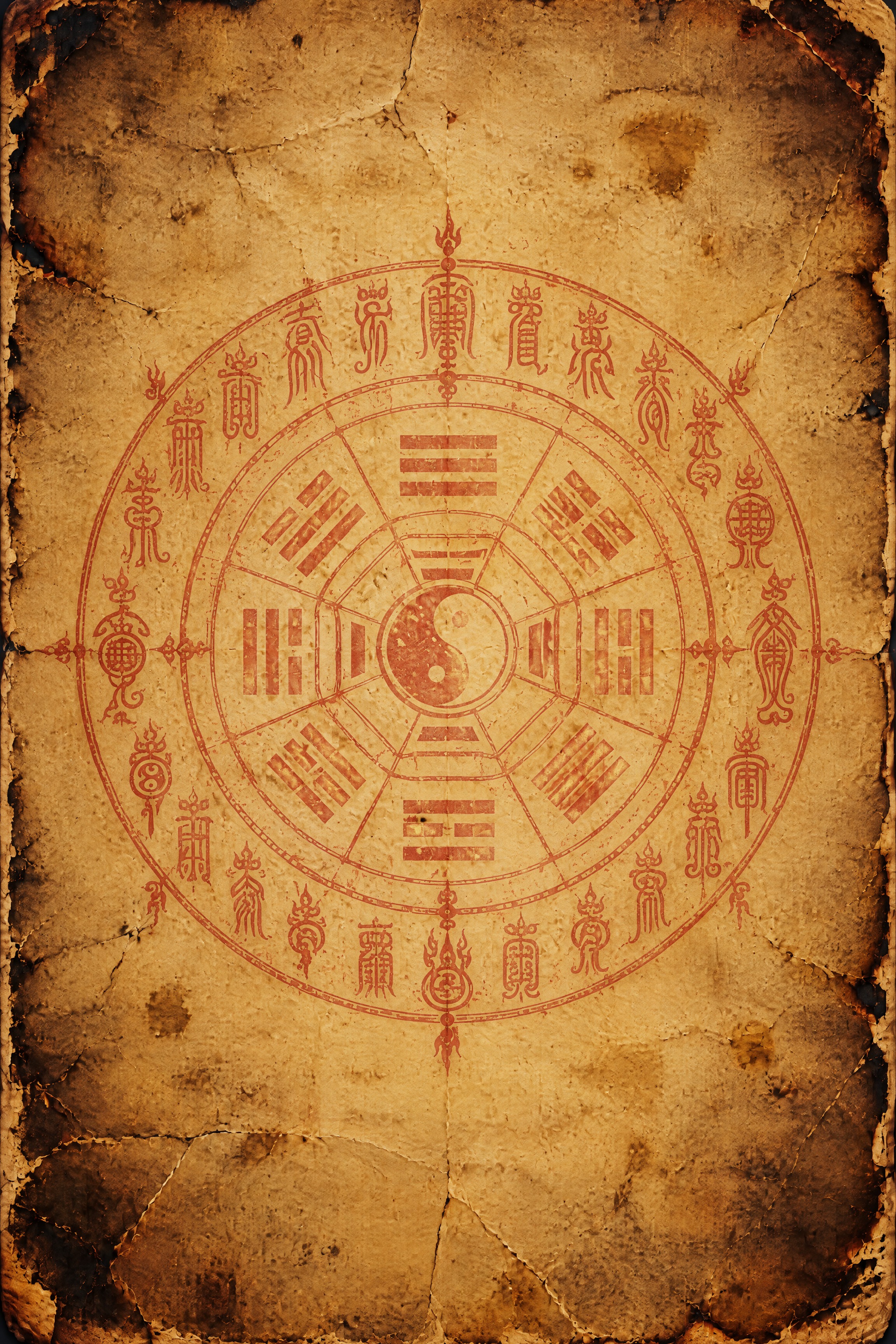 卡牌背面设计，底色改为古黄色旧纸张，类似道教符纸的颜色，带有明… - 图片创意预览
