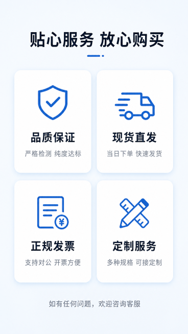 [第8屏] 售后服务保障收尾，展示购买后的服务承诺。
[氛围/风格] 简约可信商务风，浅蓝背景，清爽干净。
[元素布局] 顶部主标题，中部四个服务保障图标卡片，2x2网格排列，每个卡片包含图标、标题和预览效果