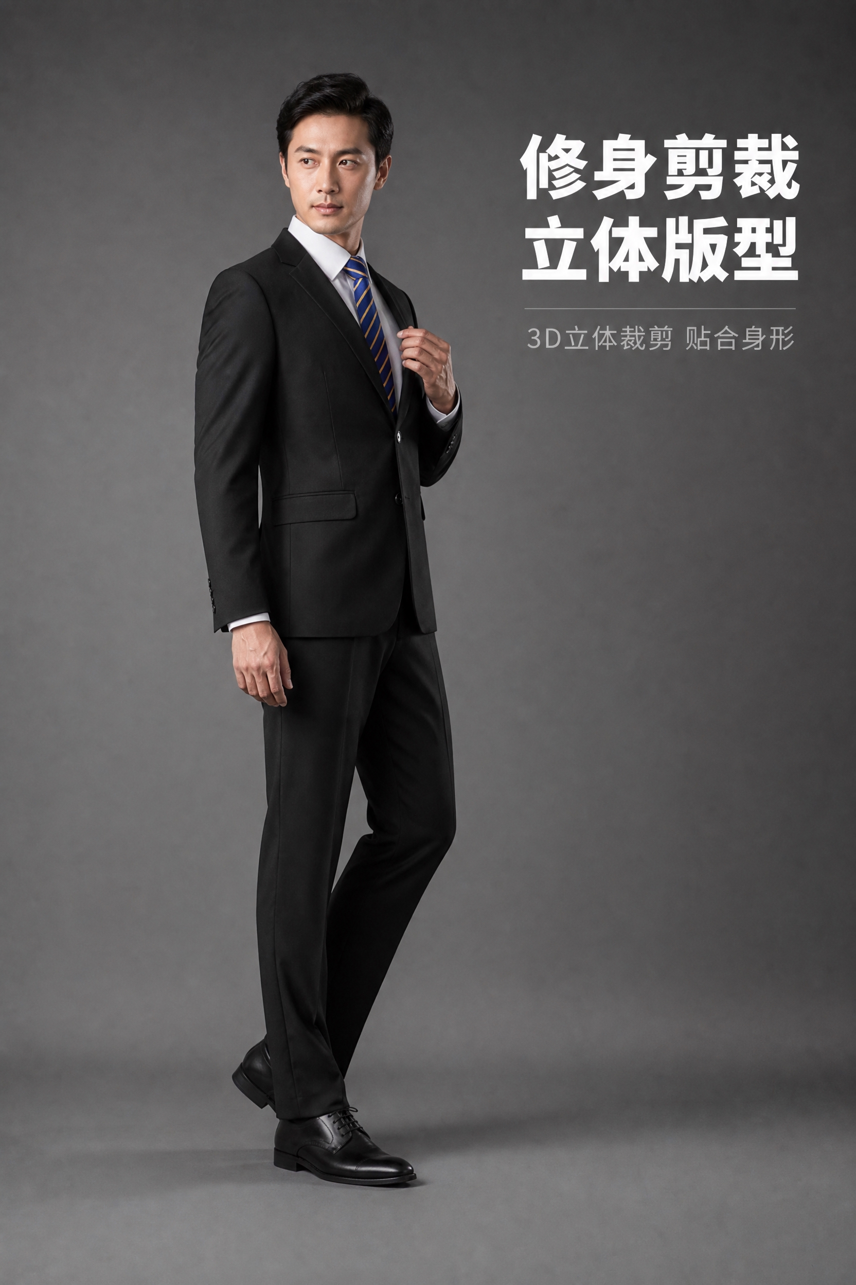 [主图-2] 男士商务西服套装侧面45度展示，突出修身剪裁与侧… - 图片创意预览