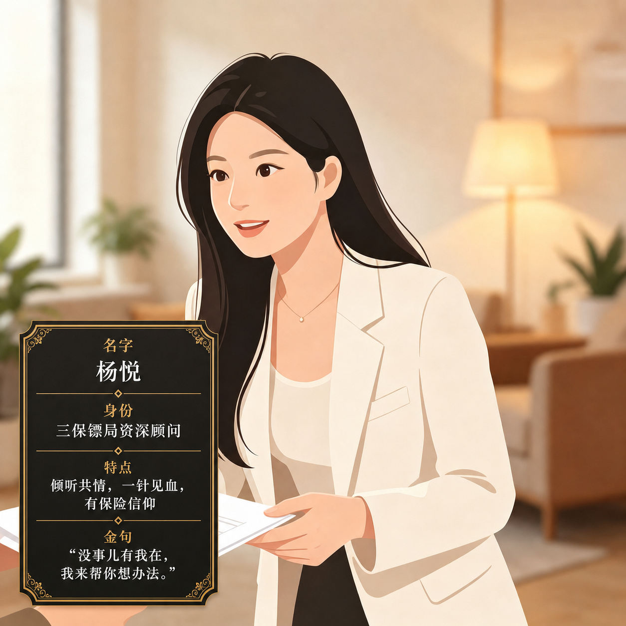 在图片左下角叠加一个黑底金边的人物介绍卡片，卡片内使用竖线菱形… - 图片创意预览