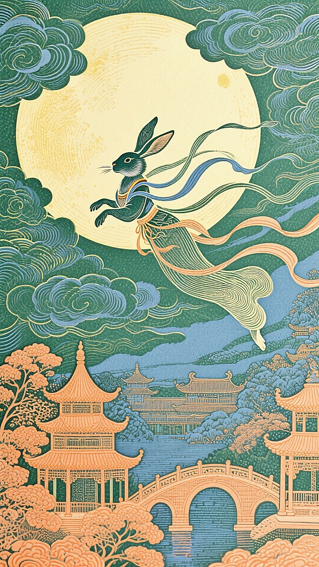 白兔携彩绸于云端跃动