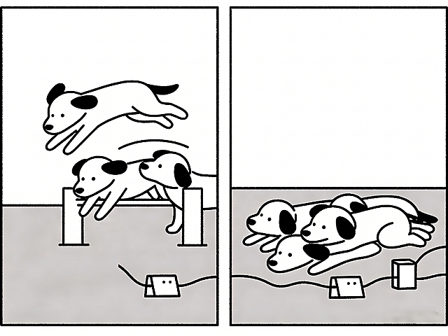 移除图片左面板幅左下角的纸箱，保留其余所有元素和线条风格不变，填充去除纸箱后的空白区域保持原图的黑白简约线条风格，保持整体构图和其他内容不变