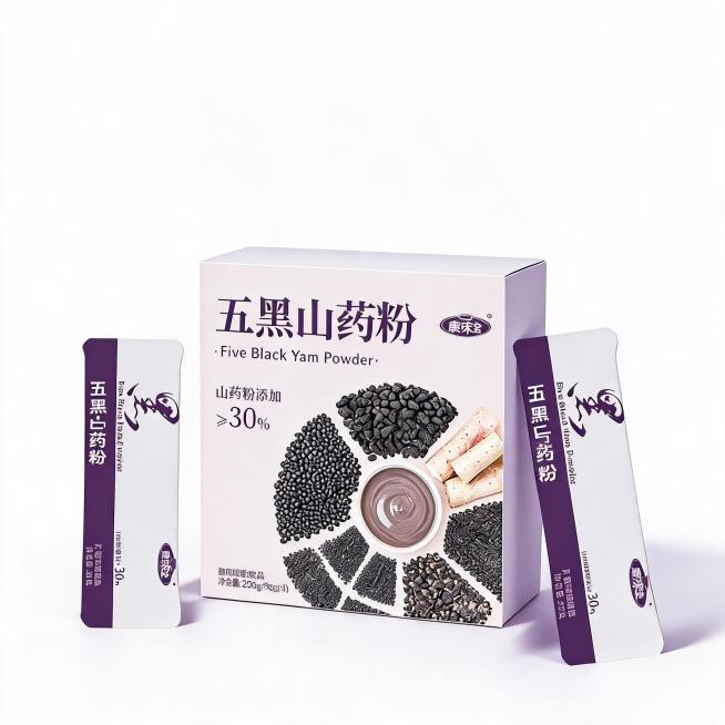 生成1:1比例的商品白底图，将商品背景替换为纯白色，保留商品主体，商品为图中的五黑山药粉产品预览效果