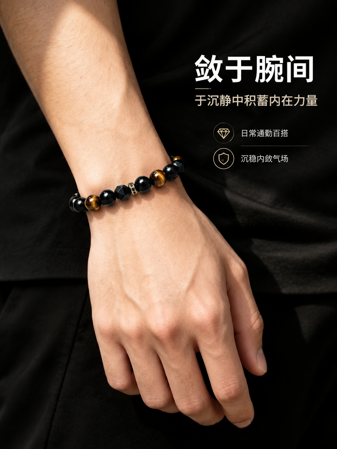 [商品] 使用【图5】男士手部图，结合【图1】墨钺手串；保留亚… - 图片创意预览