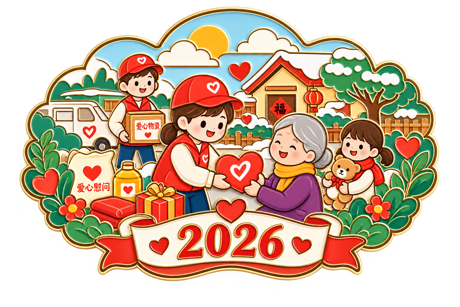 参考图中的金属珐琅徽章风格，保持描金边、立体浮雕质感、扁平卡通… - 图片创意预览