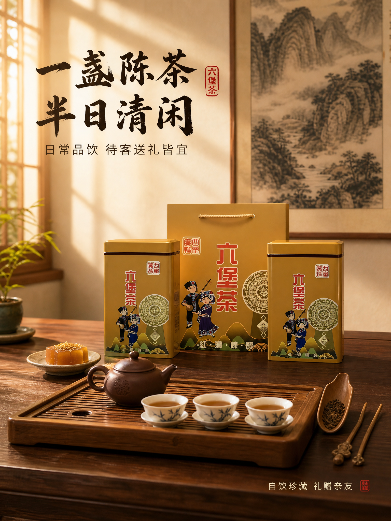 [商品] 使用【图1】广西六堡茶金色铁罐装和【图2】手提袋；保… - 图片创意预览