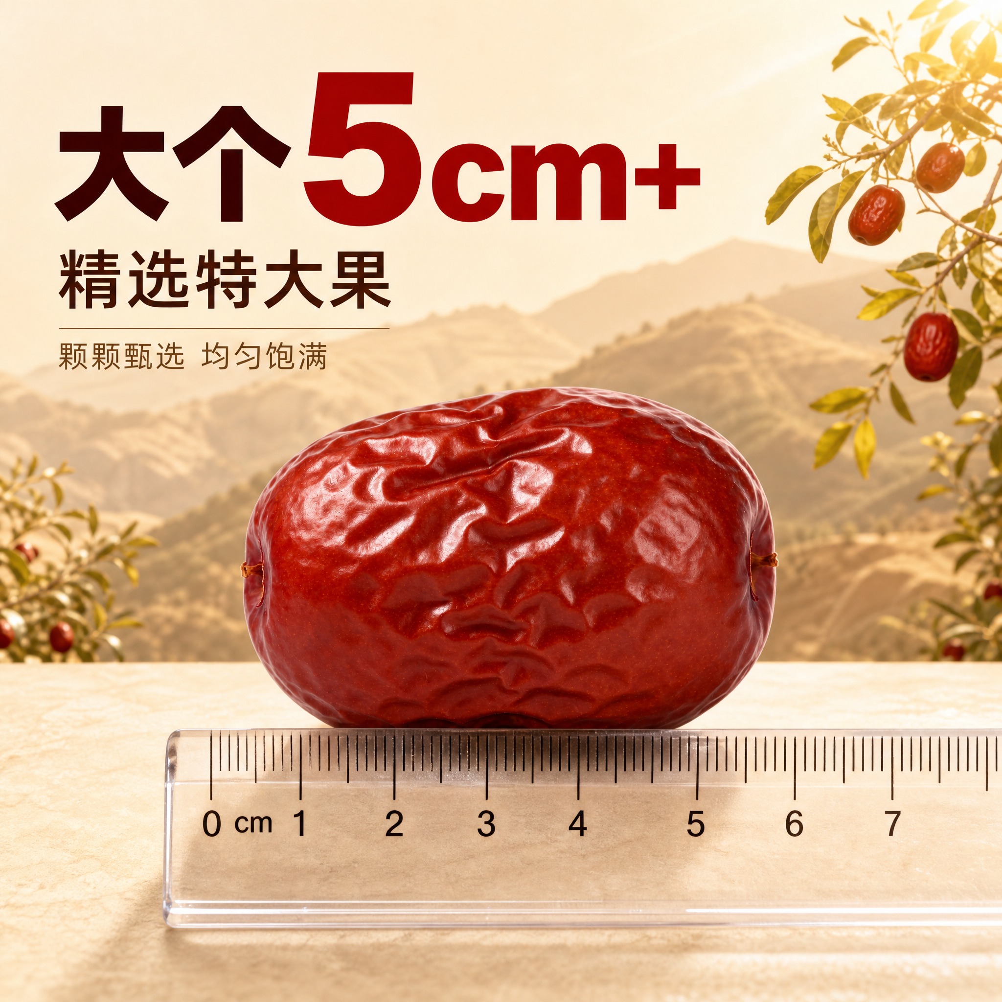 [主图-3] 延安特大狗头枣尺寸展示，直观体现大个5cm+的大… - 图片创意预览
