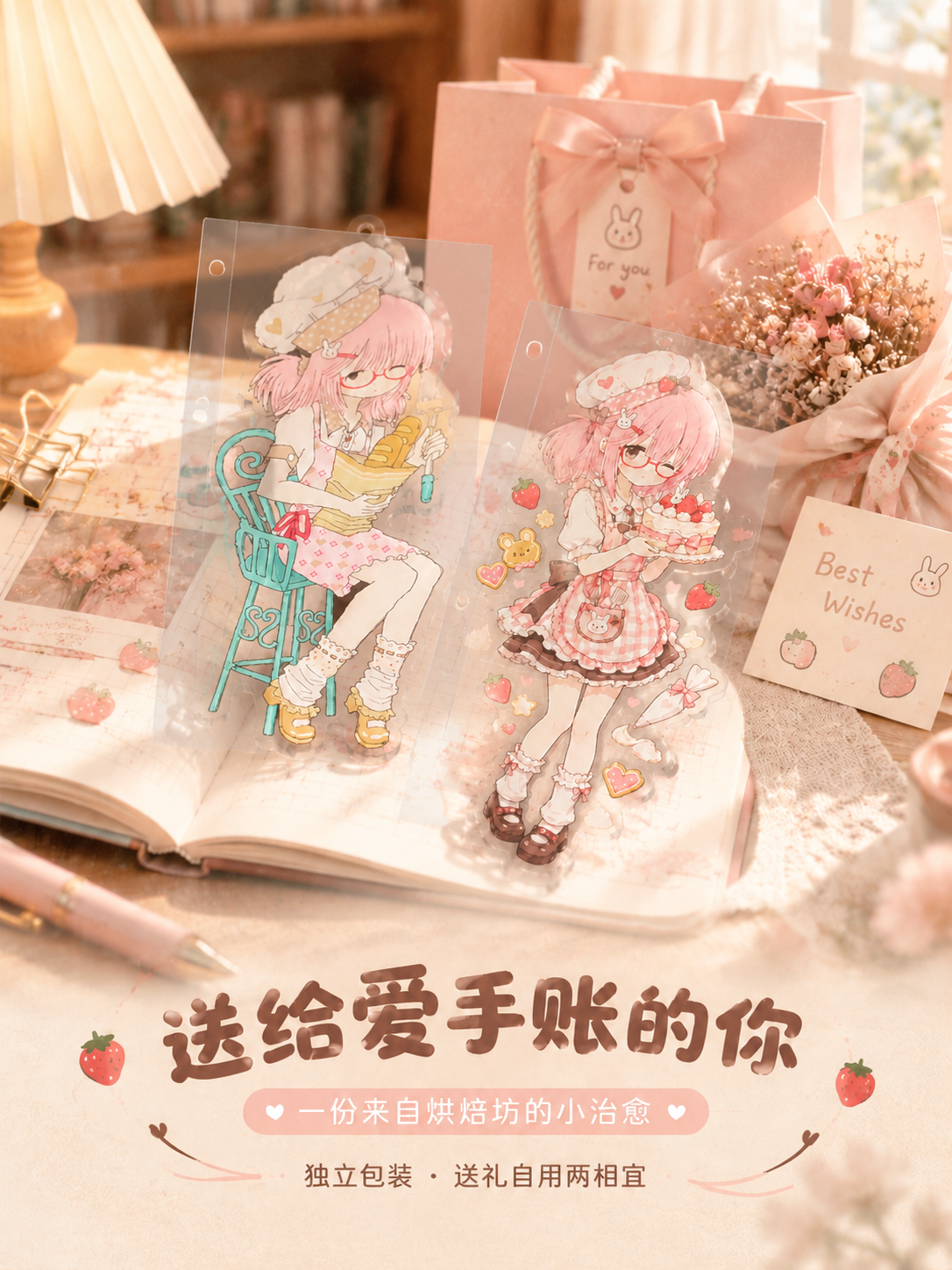 [商品] 使用【图2】两款卡通女孩分隔页；将材质从亚克力改为透… - 图片创意预览