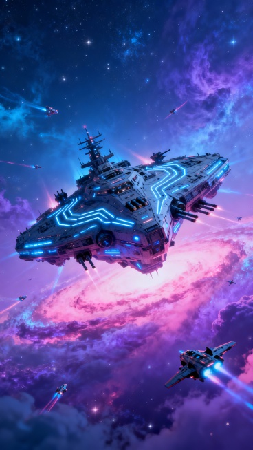 帮我生成20张手游壁纸，整体以蓝紫粉为主色调，呈现华丽梦幻、科幻元素的二次元游戏美术宣传风格。预览效果