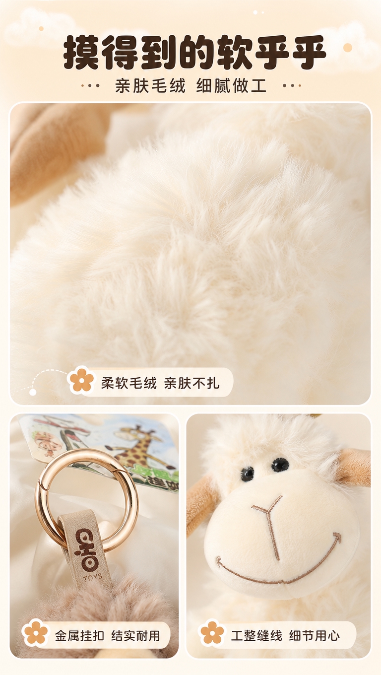 [商品] 使用【图1】米白短腿小羊挂件局部；保留小羊毛绒材质纹… - 图片创意预览